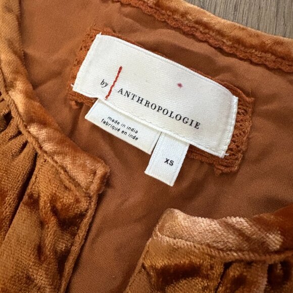 Anthropologie Somerset Velvet Maxi Dress size XS copper orange yellow honey tier - Picture 2 of 11